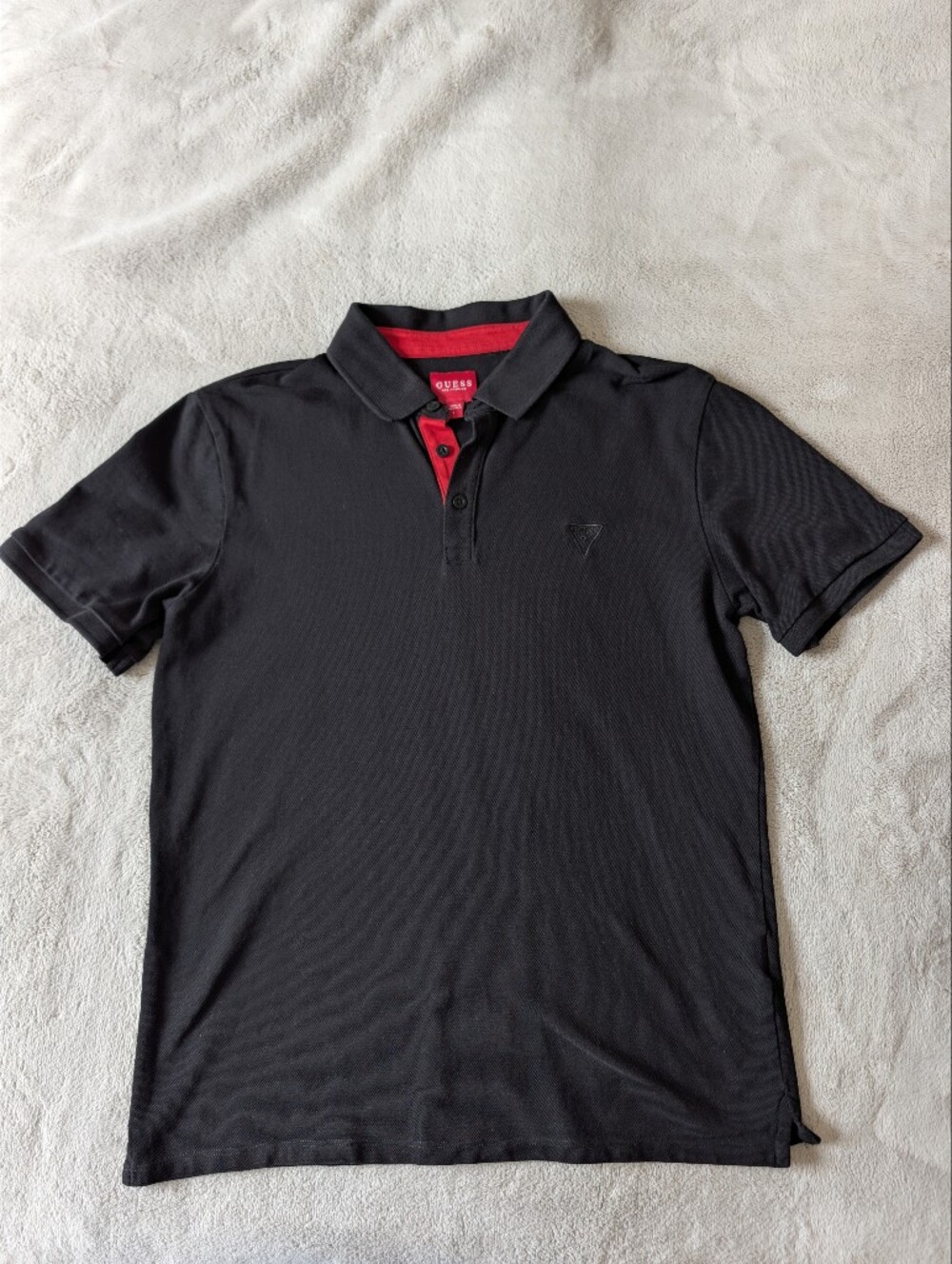 GUESS Men’s Black Polo with Red Inner Placket